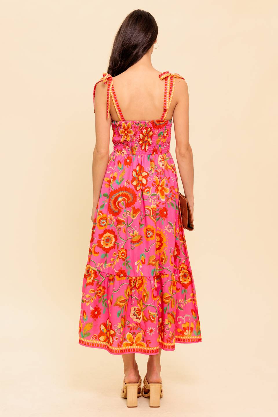 GARDEN GATHERING PINK WOVEN MIDI DRESS Flying Tomato